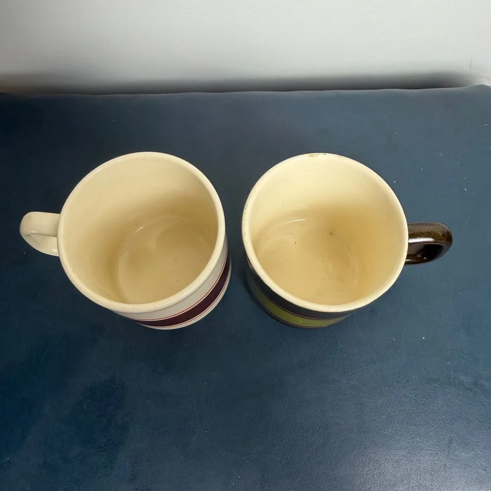 Mid century striped retro coffee mugs set of 2 Made in Romania